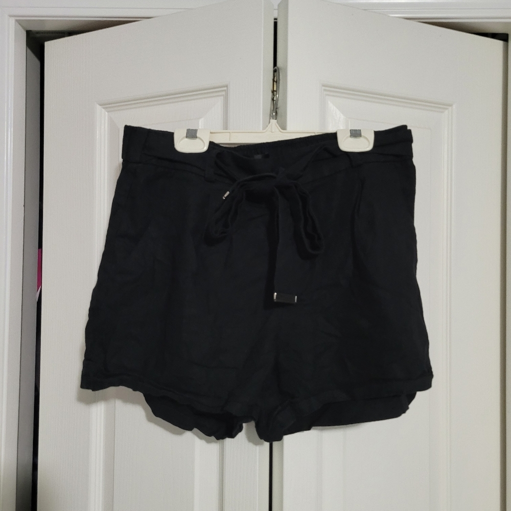Dynamite, black, linen, belted shorts